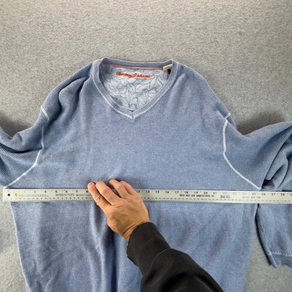 Tommy Bahama Mens XXL V-Neck Sweater Light Blue Cotton Textured Knit Coastal